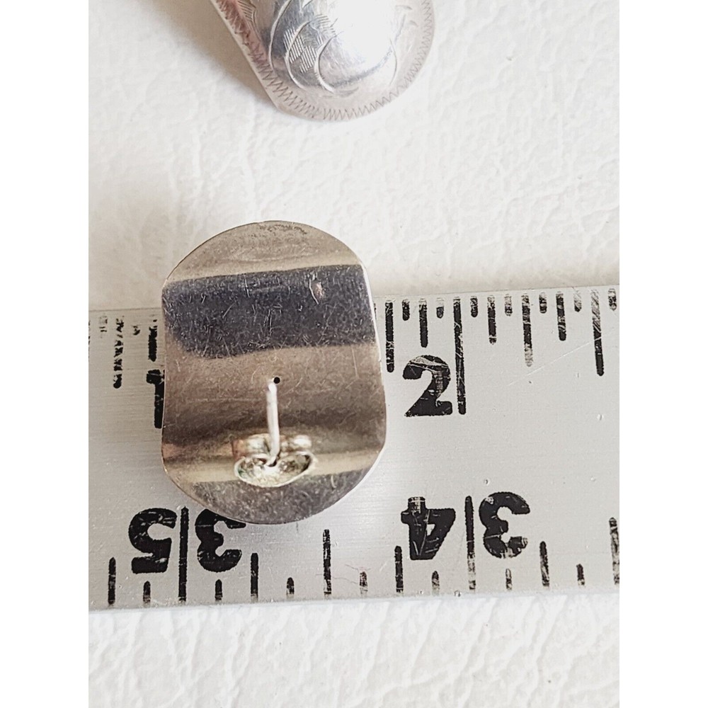 Vintage Sterling Silver 925 Ornate Etched Chunky Pierced  Earrings - Picture 7 of 8